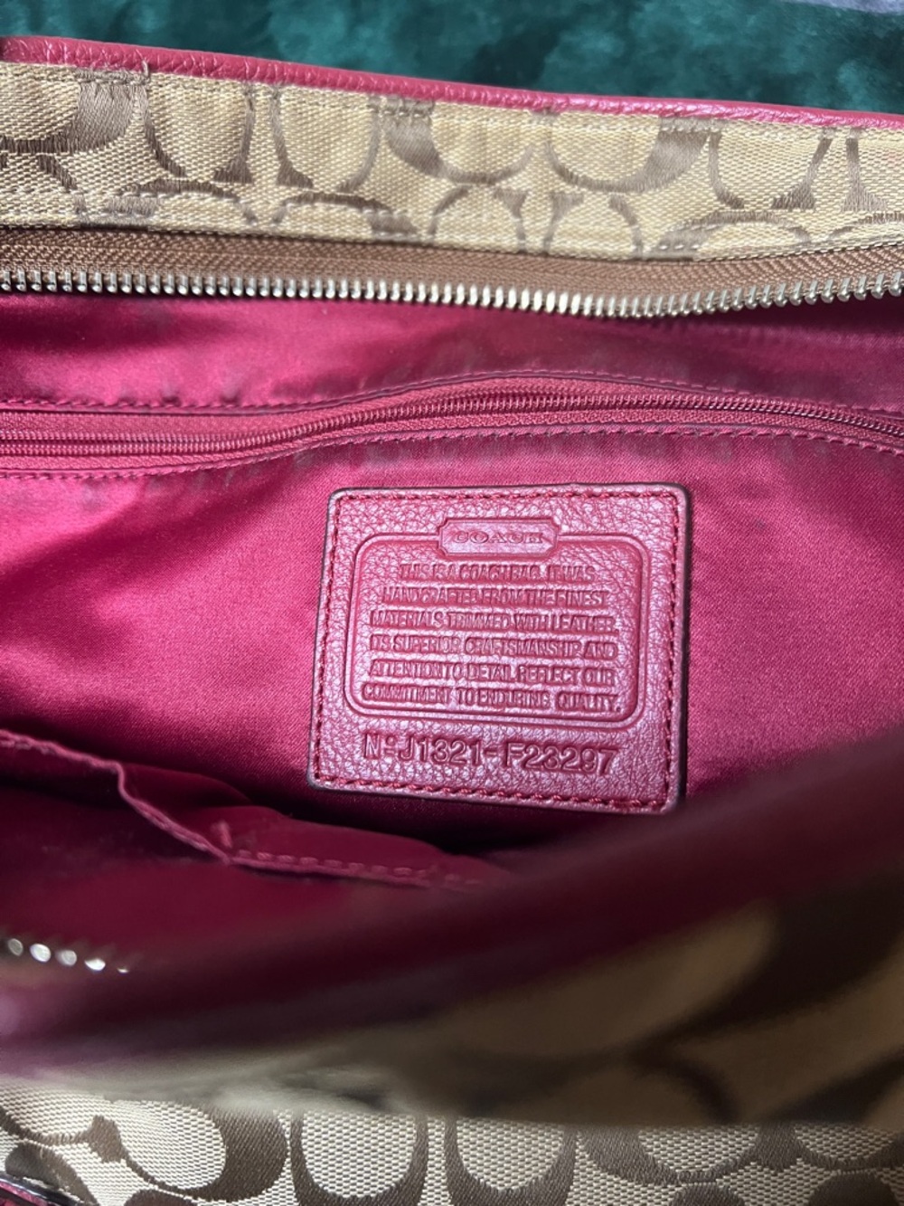 Coach Tote Handbag Park Signiture Carrier J1321-F23297 Large Khaki Red Leather - Picture 16 of 17